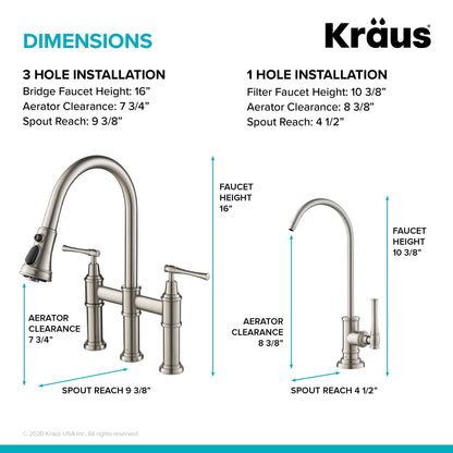KRAUS Allyn Transitional Bridge Kitchen Faucet & Water Filter Faucet in Spot Free Stainless Steel
