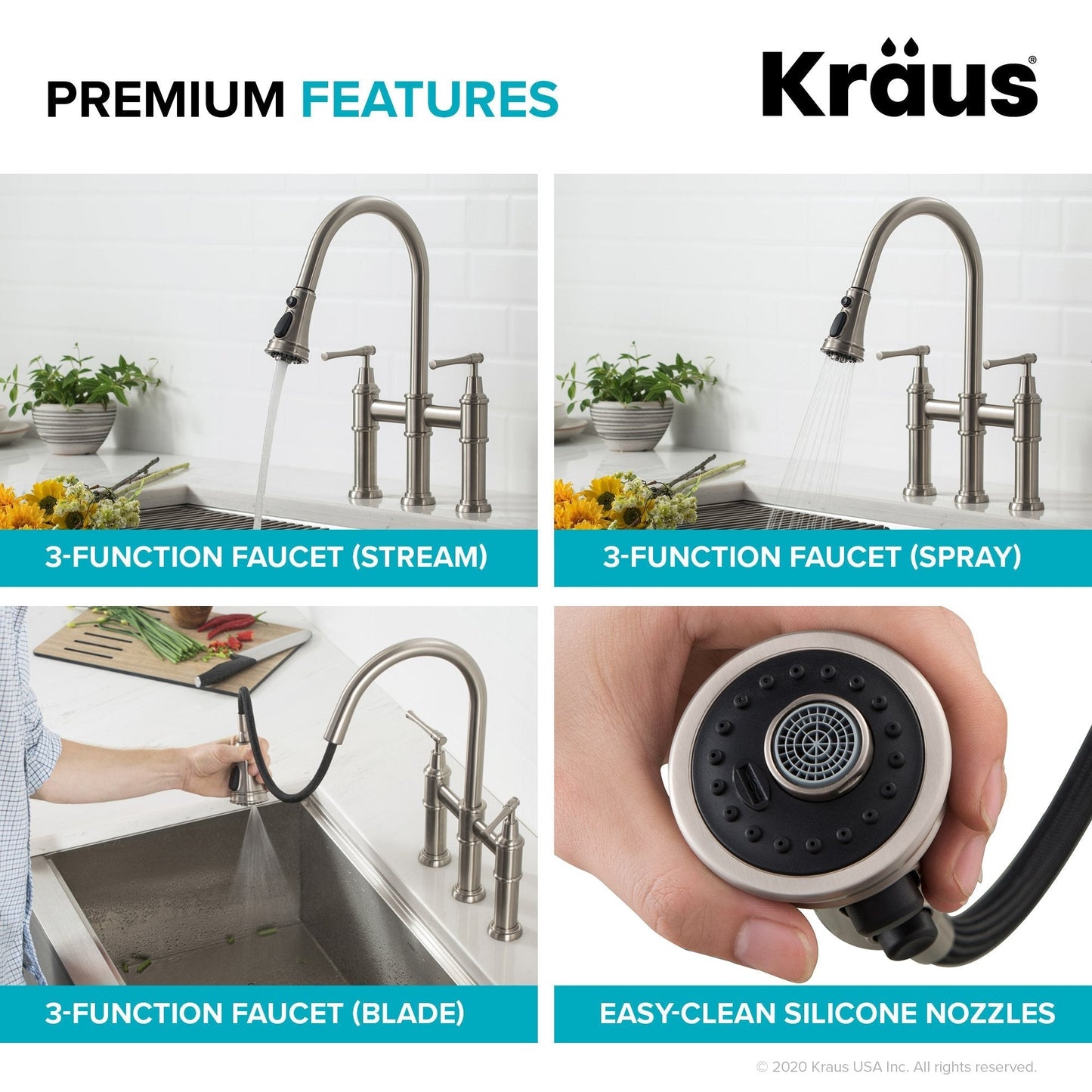 KRAUS Allyn Transitional Bridge Kitchen Faucet & Water Filter Faucet in Spot Free Stainless Steel