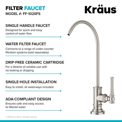 KRAUS Allyn Transitional Bridge Kitchen Faucet & Water Filter Faucet in Spot Free Stainless Steel