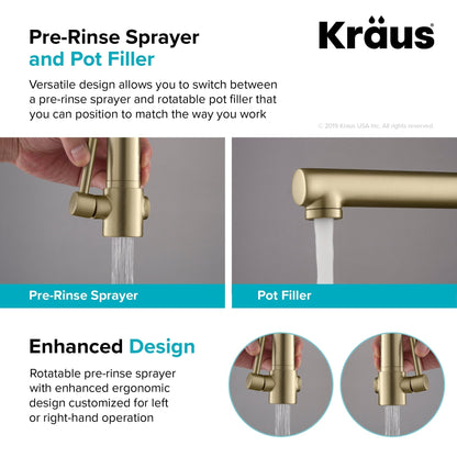 KRAUS Artec Pro 2-Function Commercial Style Pre-Rinse Kitchen Faucet in Black Stainless/Brushed Gold - KPF-1603SBBG