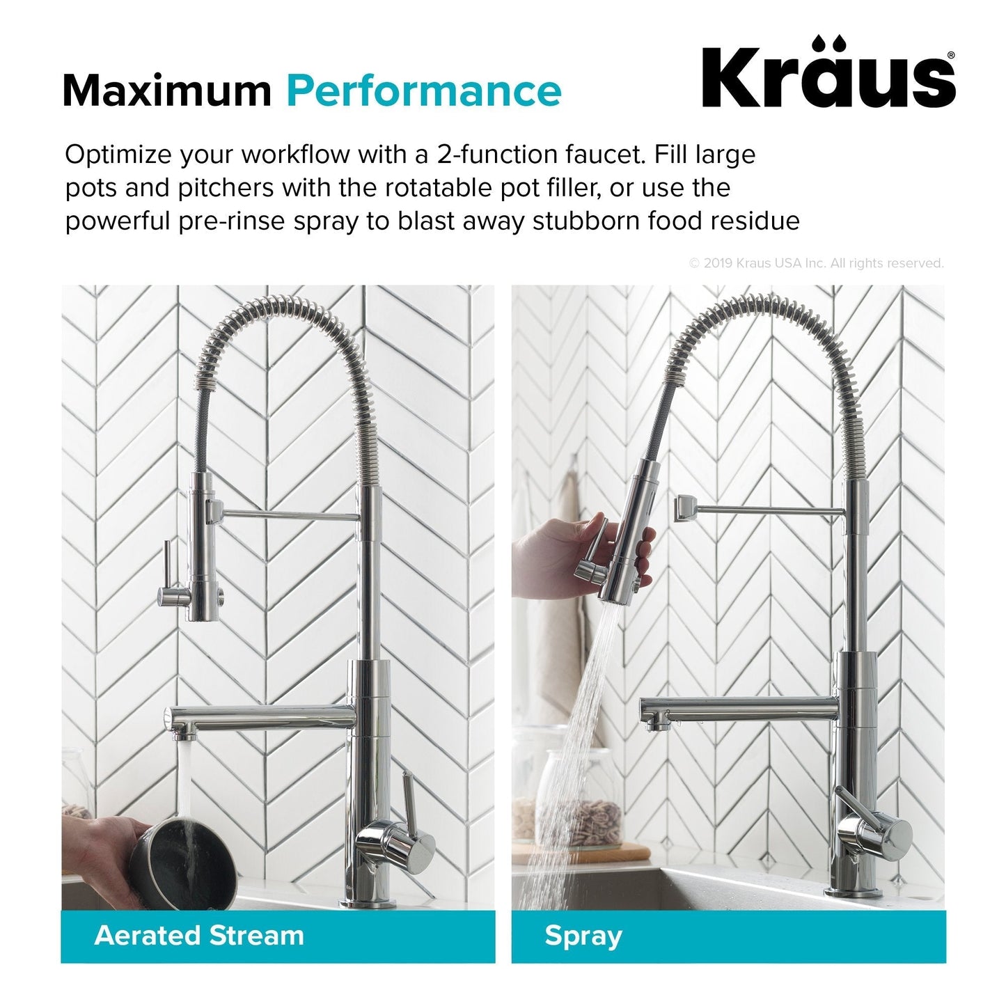 KRAUS Artec Pro 2-Function Commercial Style Pre-Rinse Kitchen Faucet in Black Stainless/Brushed Gold - KPF-1603SBBG