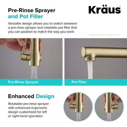 KRAUS Artec Pro 2-Function Commercial Style Pre-Rinse Kitchen Faucet in Brushed Gold - KPF-1603BG