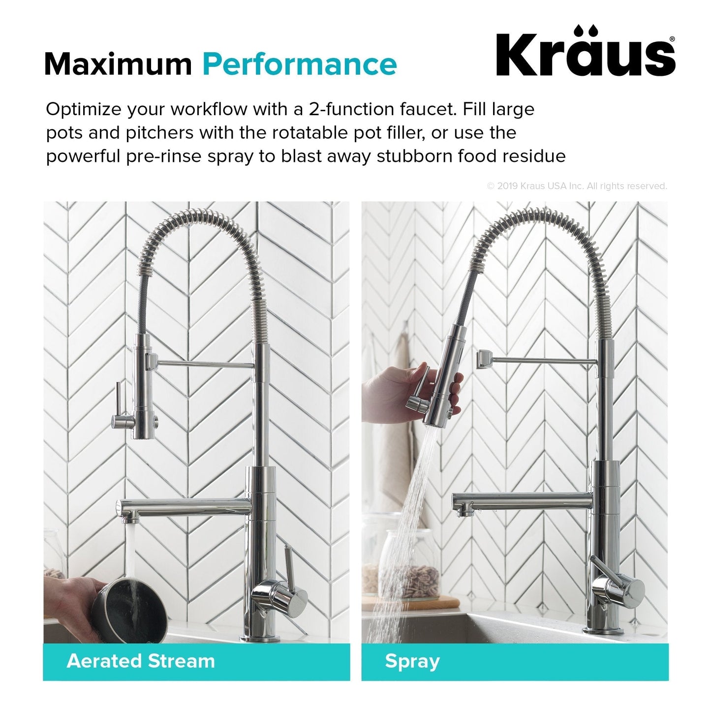 KRAUS Artec Pro 2-Function Commercial Style Pre-Rinse Kitchen Faucet in Brushed Gold - KPF-1603BG