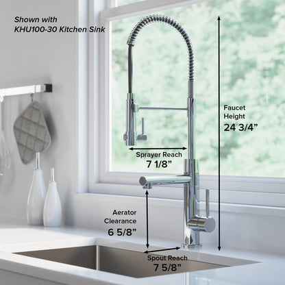 KRAUS Artec Pro 2-Function Commercial Style Pre-Rinse Kitchen Faucet in Matte Black/Black Stainless - KPF-1603MBSB