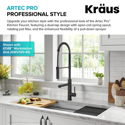 KRAUS Artec Pro Commercial Style Single Handle Kitchen Faucet with Pot Filler in Matte Black - KPF-1604MB