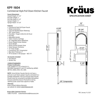 KRAUS Artec Pro Commercial Style Single Handle Kitchen Faucet with Pot Filler in Matte Black - KPF-1604MB