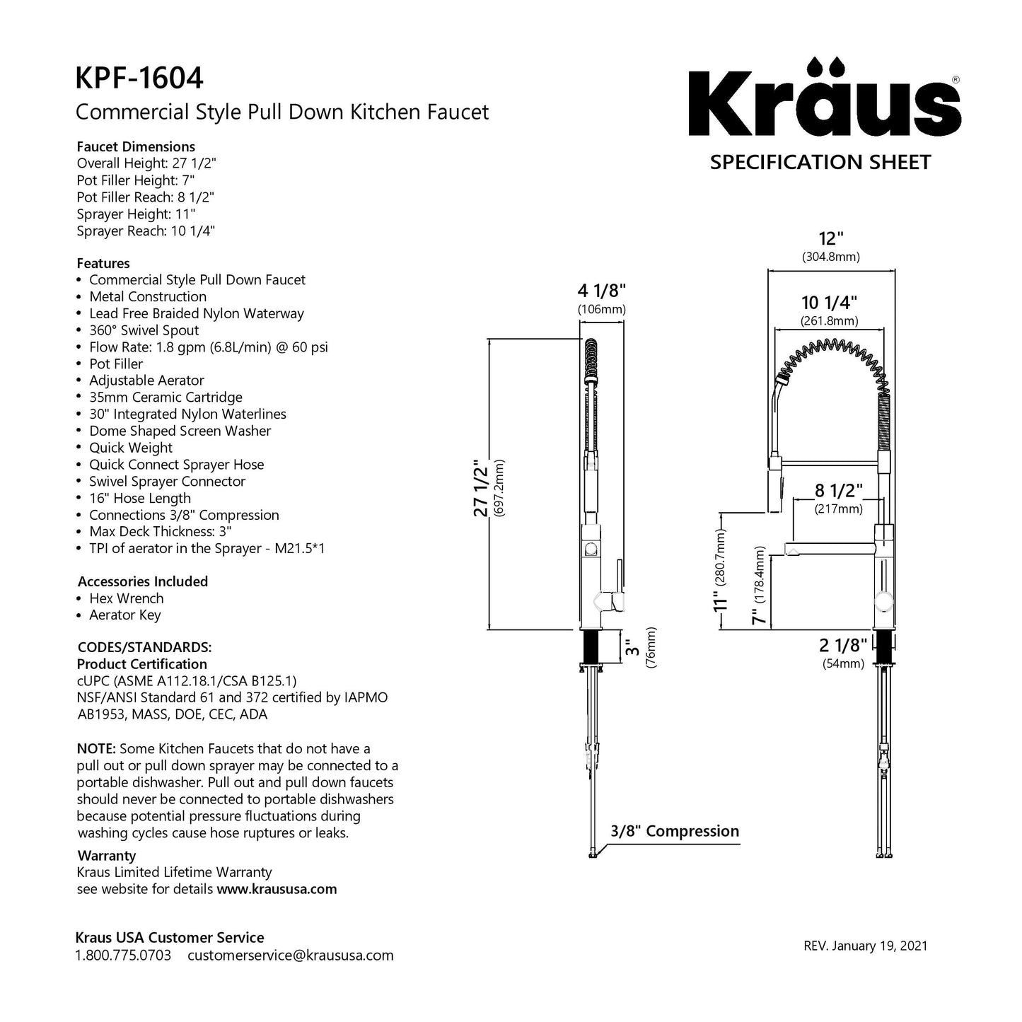 KRAUS Artec Pro Commercial Style Single Handle Kitchen Faucet with Pot Filler in Spot Free Antique Champagne Bronze - KPF-1604SFACB