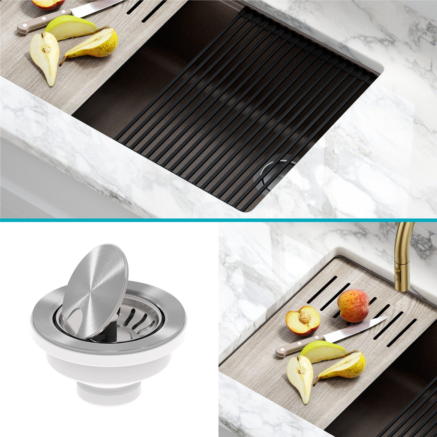 KRAUS Bellucci Workstation 30" Undermount Granite Composite Single Bowl Kitchen Sink with Accessories - KGUW2-30MBL
