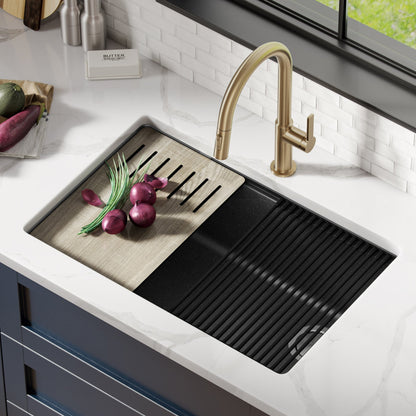 KRAUS Bellucci Workstation 30" Undermount Granite Composite Single Bowl Kitchen Sink with Accessories - KGUW2-30MBL