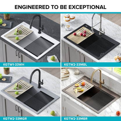 KRAUS Bellucci Workstation 33" Drop-In Granite Composite Kitchen Sink with Accessories - KGTW2-33MBL