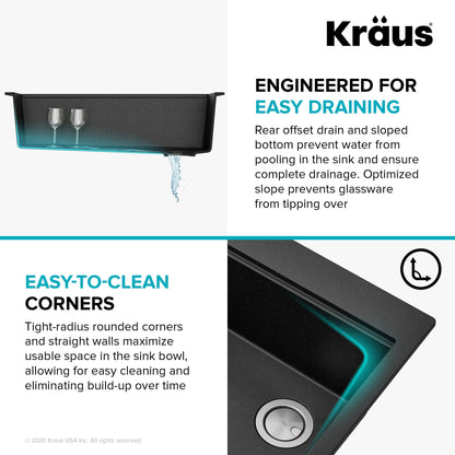 KRAUS Bellucci Workstation 33" Drop-In Granite Composite Kitchen Sink with Accessories - KGTW2-33MBL