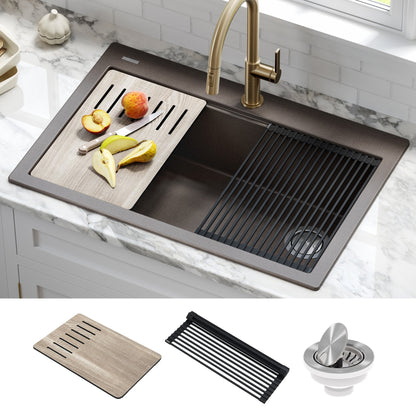 KRAUS Bellucci Workstation 33" Drop-In Granite Composite Kitchen Sink with Accessories - KGTW2-33MBL