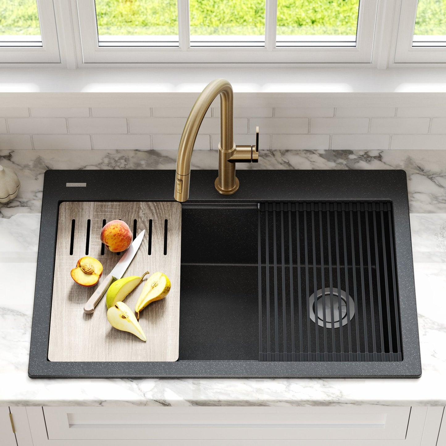 KRAUS Bellucci Workstation 33" Drop-In Granite Composite Kitchen Sink with Accessories - KGTW2-33MBL