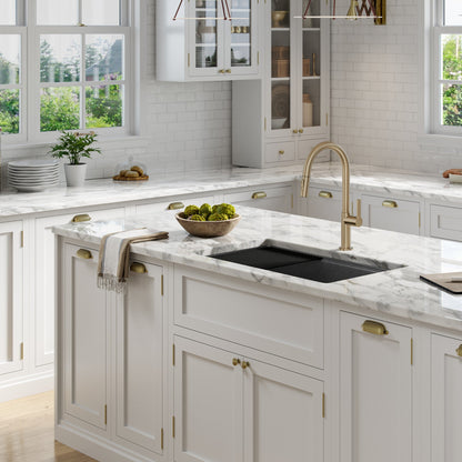 KRAUS Bellucci Workstation 33" Undermount Granite Composite Kitchen Sink in Metallic Black with Accessories - KGUW2-33MBL