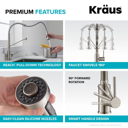 KRAUS Bolden 18-Inch Commercial Kitchen Faucet with Pull-Down Sprayhead in Spot Free Antique Champagne Bronze/Matte Black - KPF-1610SFACBMB