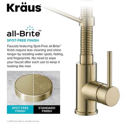 KRAUS Bolden Commercial Style Pull-Down Kitchen Faucet and Purita Water Filter Faucet Combo in Spot Free Antique Champagne Bronze - KPF-1610-FF-100SFACB