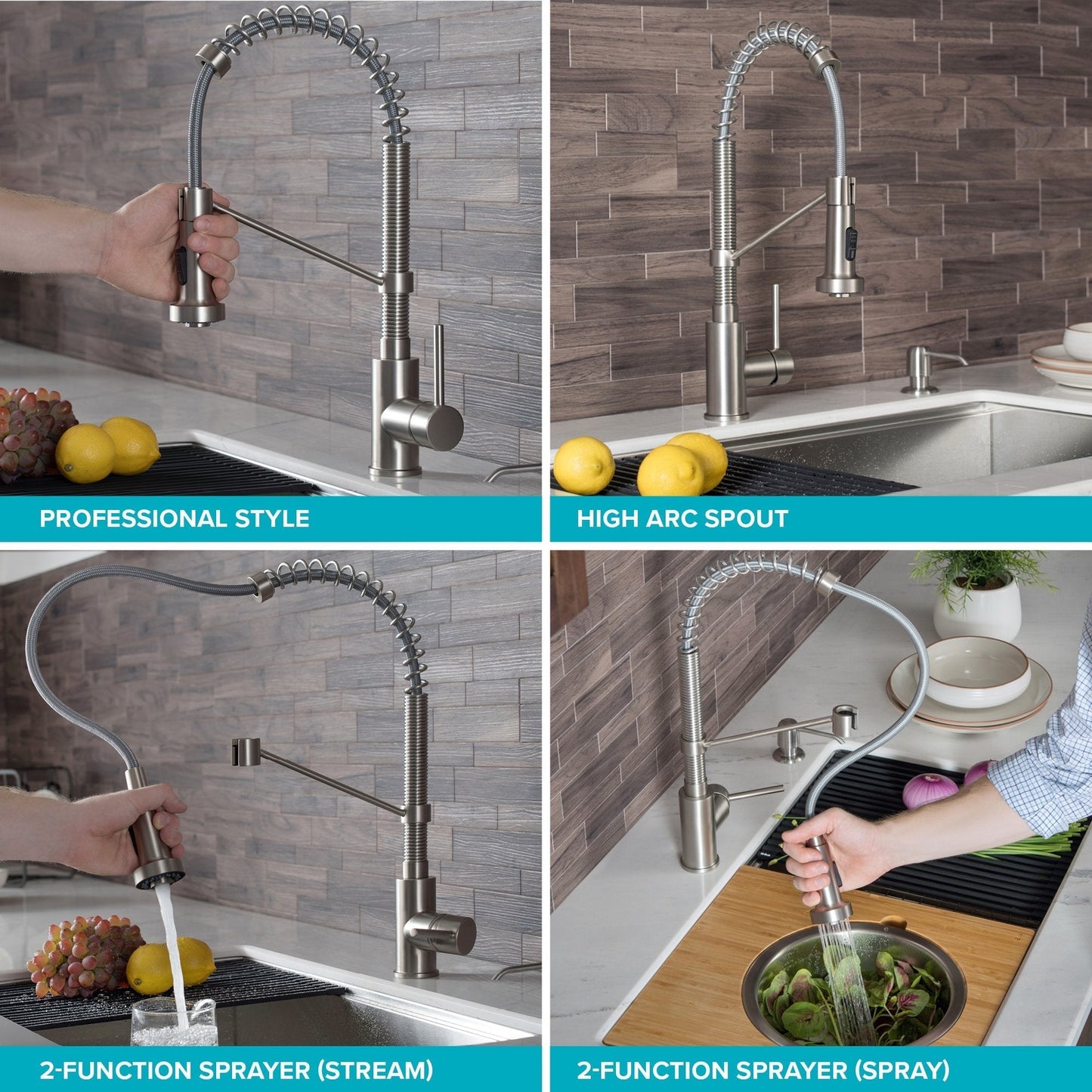 KRAUS Bolden Commercial Style Pull-Down Kitchen Faucet and Purita Water Filter Faucet Combo in Spot Free Antique Champagne Bronze - KPF-1610-FF-100SFACB