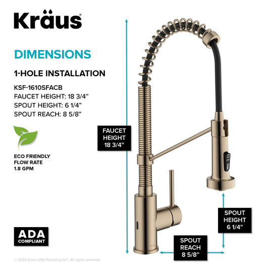 KRAUS Bolden Touchless Pull-Down Single Handle Faucet in Spot Free Antique Champagne Bronze - KSF-1610SFACB