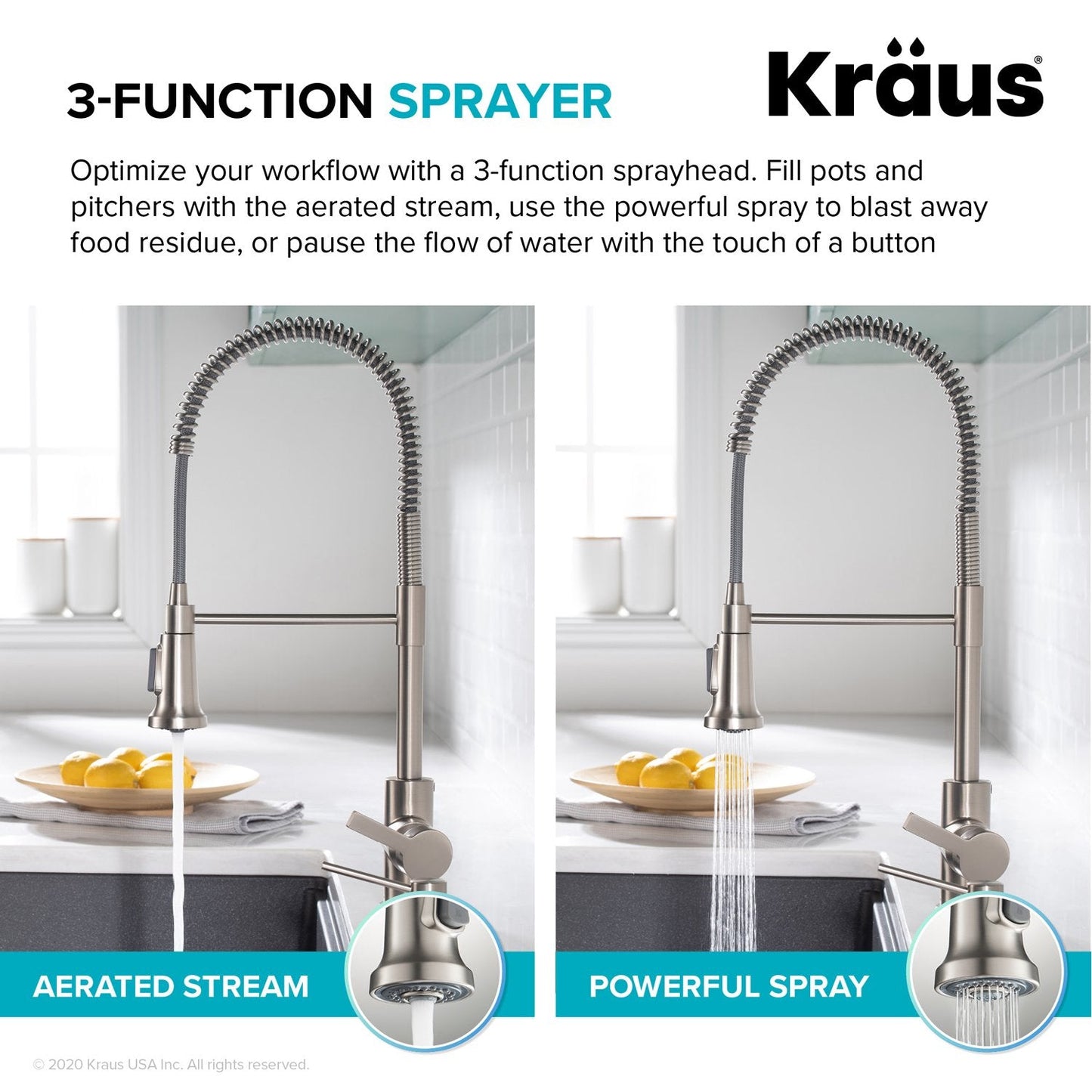 KRAUS Britt Commercial Style Pull-Down Single Handle Kitchen Faucet in Brushed Brass - KPF-1691BB