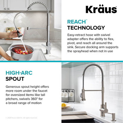 KRAUS Britt Commercial Style Pull-Down Single Handle Kitchen Faucet in Brushed Brass - KPF-1691BB