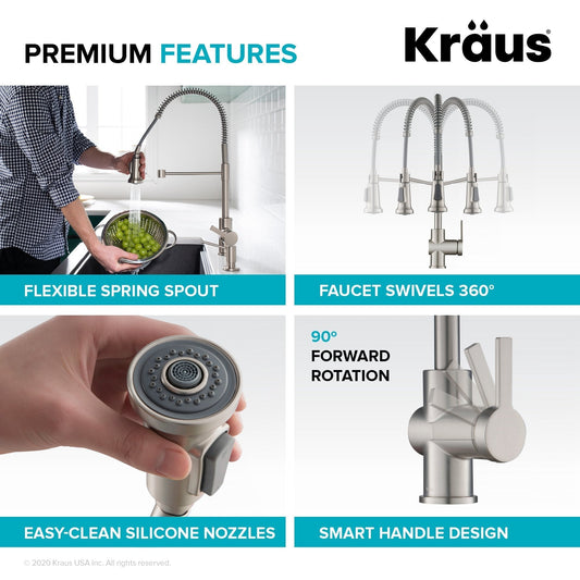 KRAUS Britt Commercial Style Pull-Down Single Handle Kitchen Faucet in Matte Black & Spot Free Black Stainless Steel - KPF-1691MBSFSB