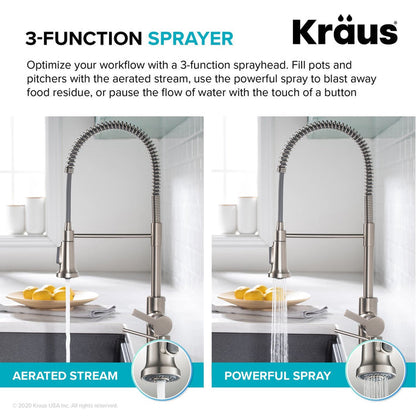 KRAUS Britt Commercial Style Pull-Down Single Handle Kitchen Faucet in Matte Black & Spot Free Black Stainless Steel - KPF-1691MBSFSB