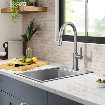 KRAUS Kore 15" Drop-In Workstation 16 Gauge Stainless Steel Single Bowl Kitchen Bar Sink with Accessories - KWT311-15