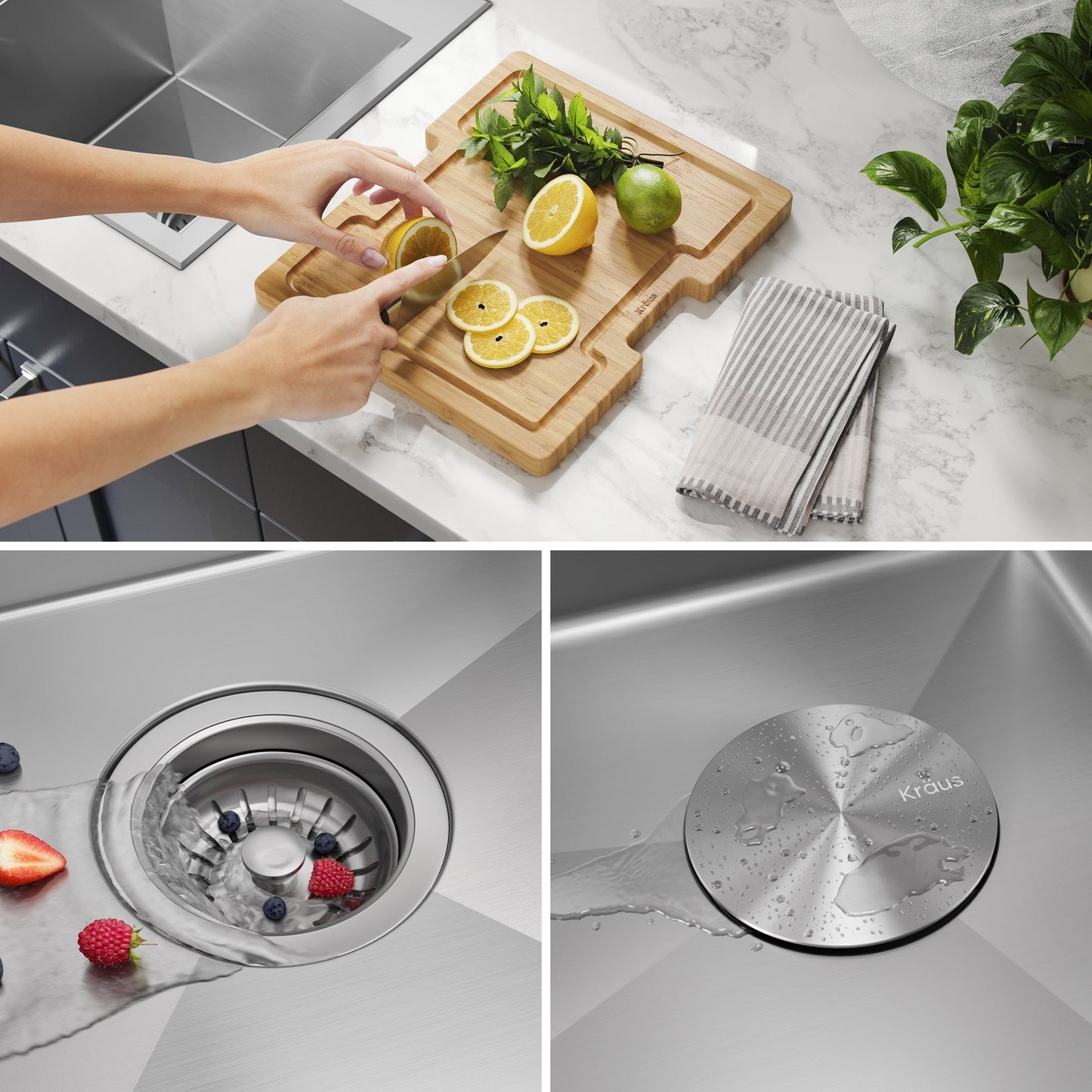 KRAUS Kore 15" Drop-In Workstation 16 Gauge Stainless Steel Square Prep Sink with Accessories - KWT321-15
