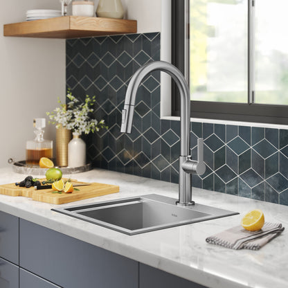 KRAUS Kore 15" Drop-In Workstation 16 Gauge Stainless Steel Square Prep Sink with Accessories - KWT321-15