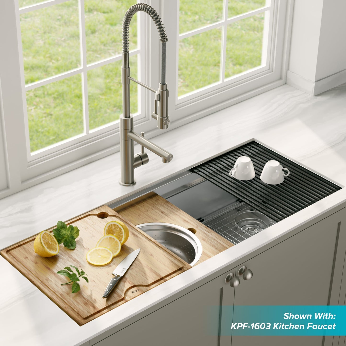 KRAUS Kore 2-Tier Workstation 45" Undermount 16 Gauge Single Bowl Stainless Steel Kitchen Sink with Accessories - KWU120-45