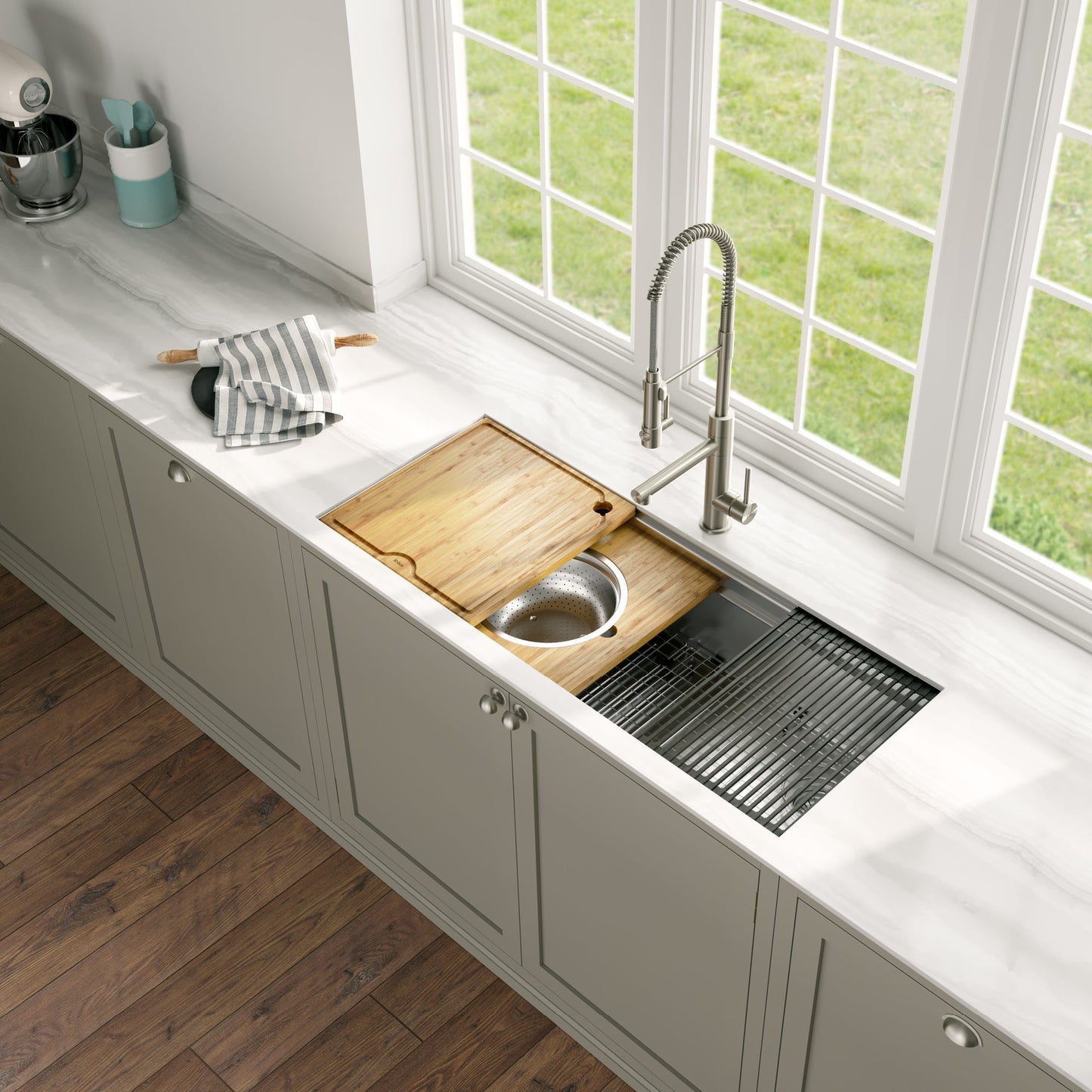 KRAUS Kore 2-Tier Workstation 45" Undermount 16 Gauge Single Bowl Stainless Steel Kitchen Sink with Accessories - KWU120-45