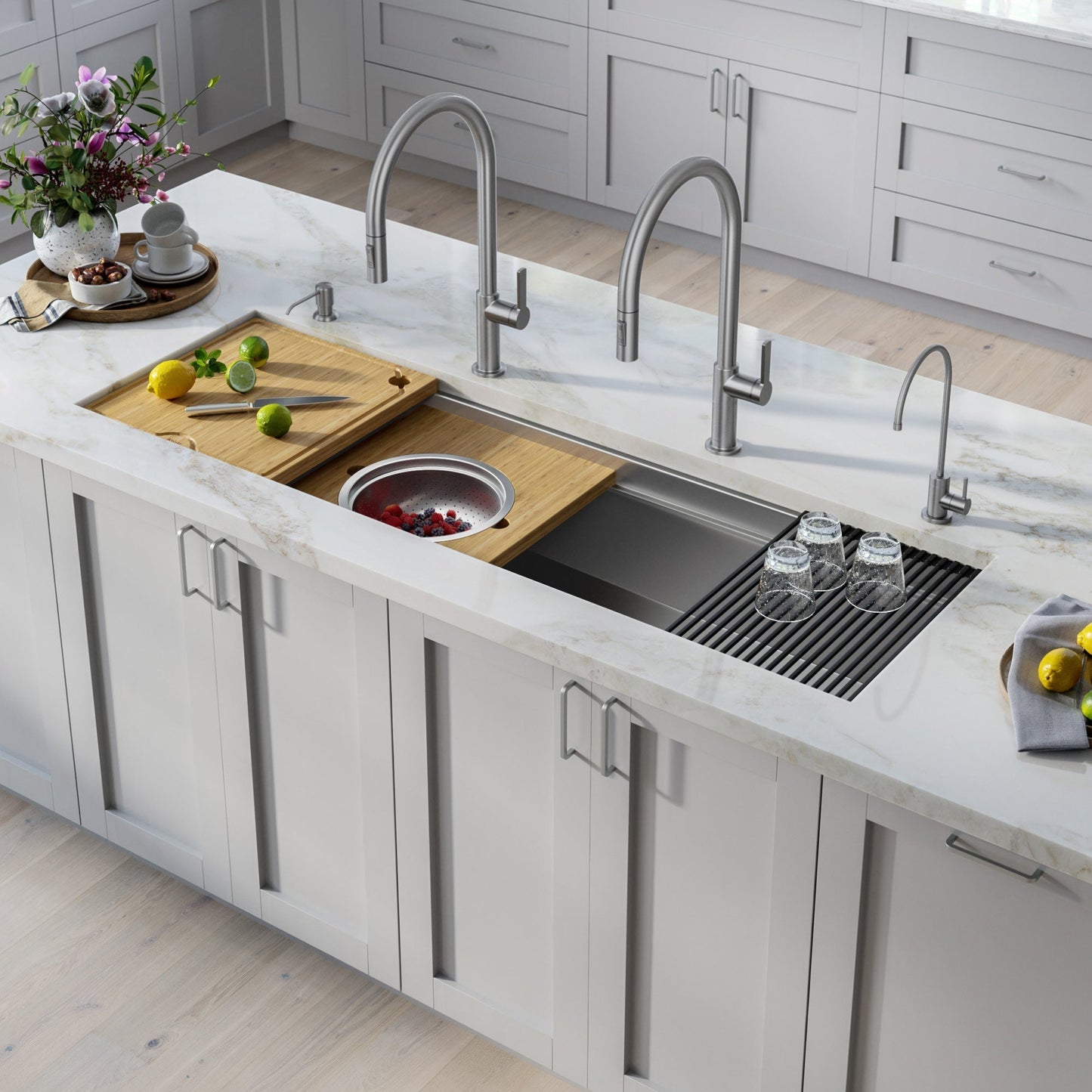 KRAUS Kore Dual Tier 57" Undermount Workstation 16 Gauge Single Bowl Kitchen Sink - KWU210-57