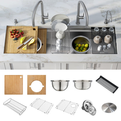 KRAUS Kore Dual Tier 57" Undermount Workstation 16 Gauge Single Bowl Kitchen Sink - KWU210-57