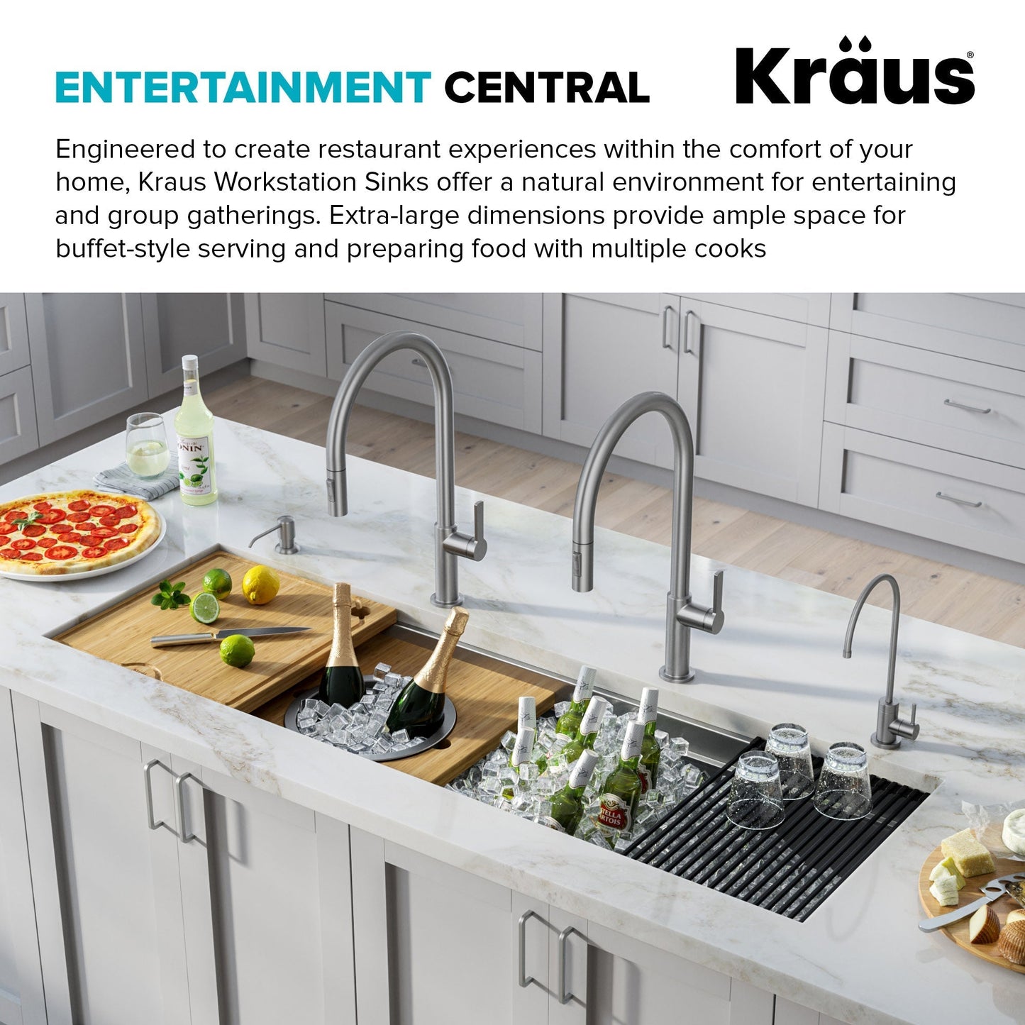 KRAUS Kore Dual Tier 57" Undermount Workstation 16 Gauge Single Bowl Kitchen Sink - KWU210-57