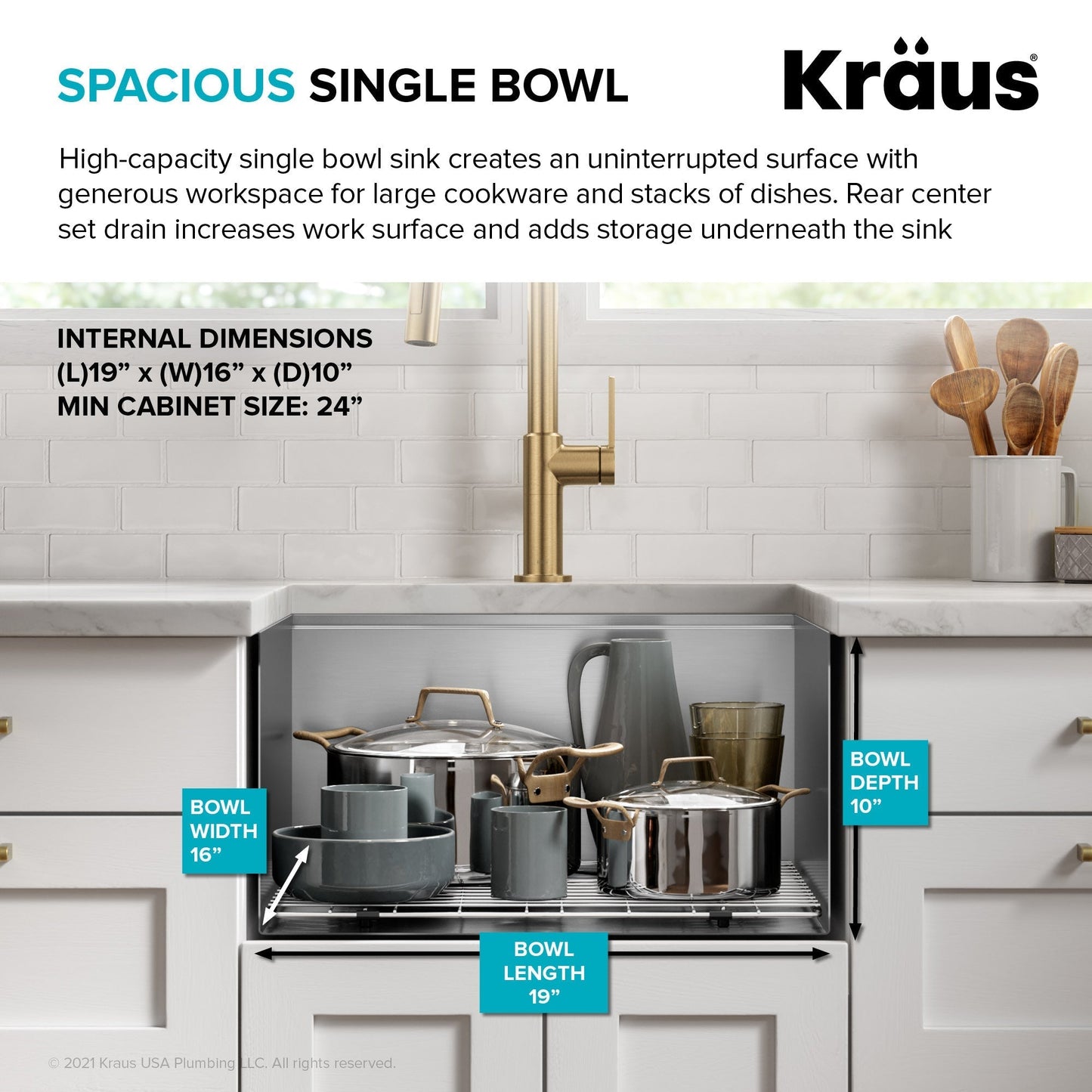KRAUS Kore 21" Undermount Workstation 16 Gauge Stainless Steel Single Bowl Kitchen Sink with Accessories - KWU111-21
