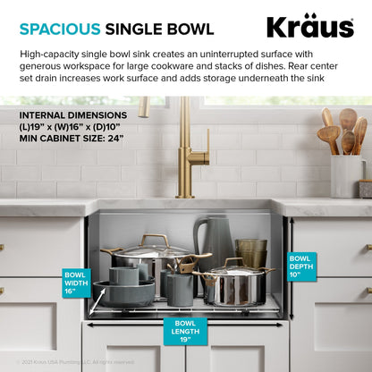 KRAUS Kore 21" Undermount Workstation 16 Gauge Stainless Steel Single Bowl Kitchen Sink with Accessories - KWU111-21