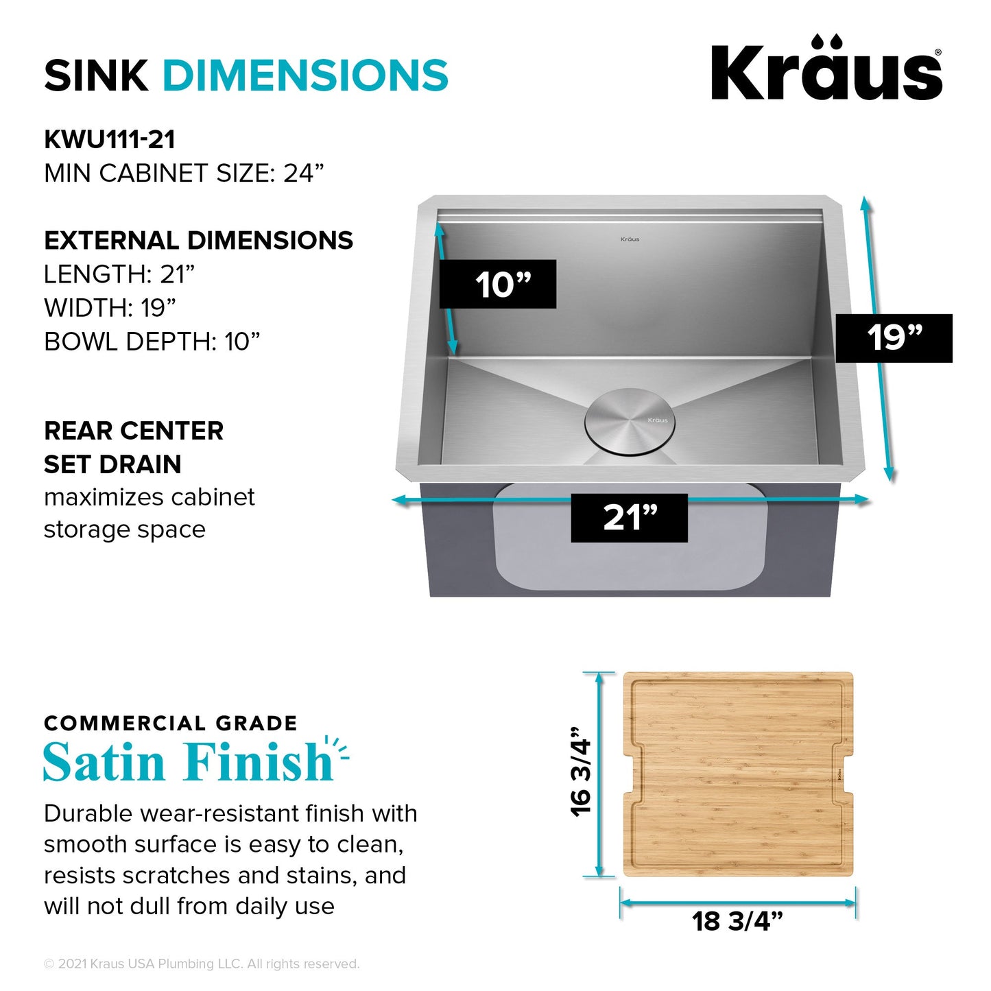 KRAUS Kore 21" Undermount Workstation 16 Gauge Stainless Steel Single Bowl Kitchen Sink with Accessories - KWU111-21