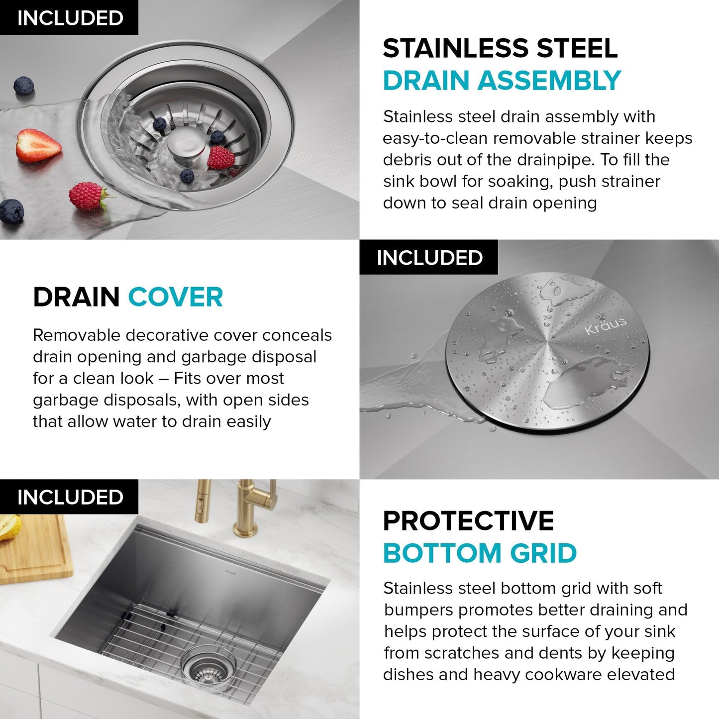 KRAUS Kore 21" Undermount Workstation 16 Gauge Stainless Steel Single Bowl Kitchen Sink with Accessories - KWU111-21