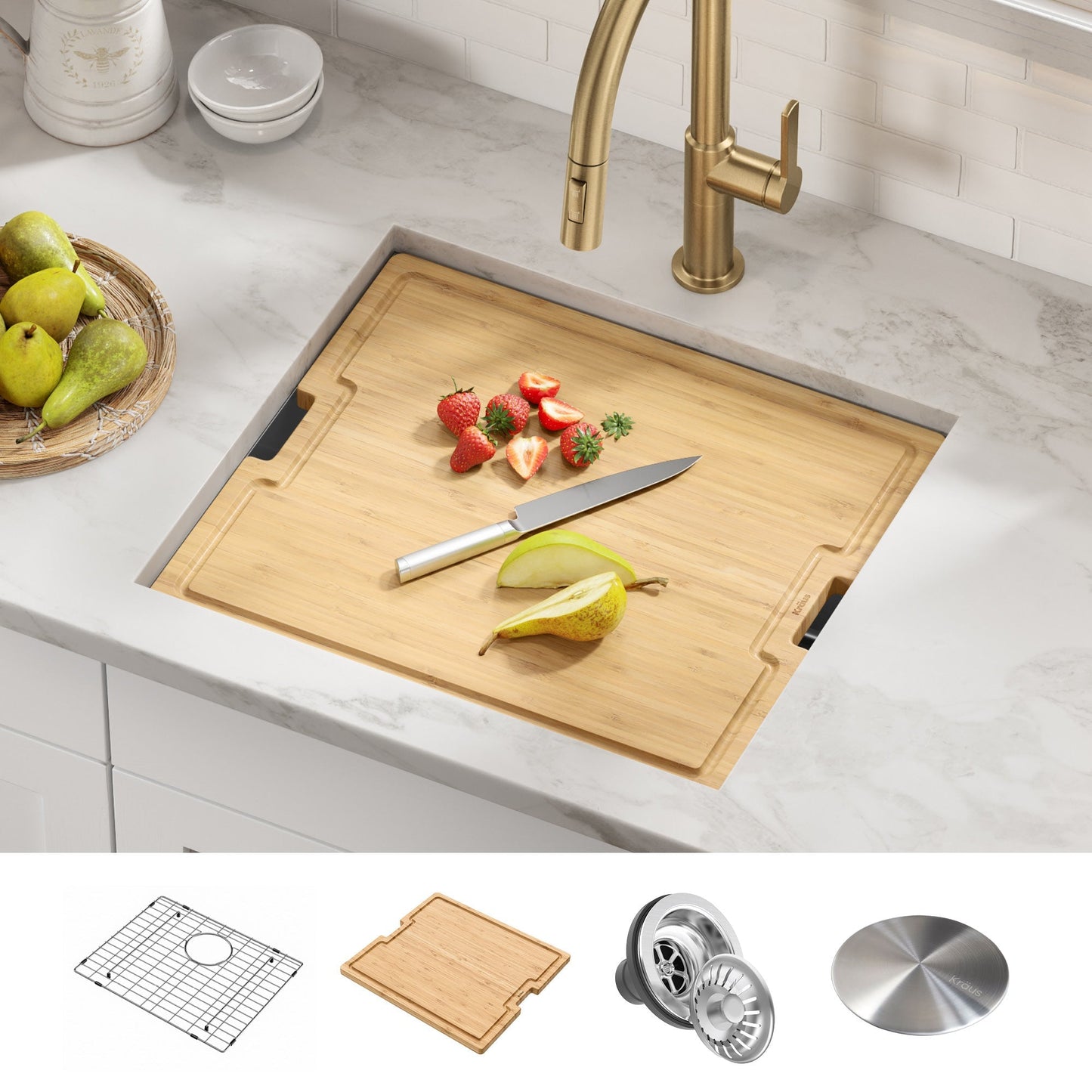 KRAUS Kore 21" Undermount Workstation 16 Gauge Stainless Steel Single Bowl Kitchen Sink with Accessories - KWU111-21