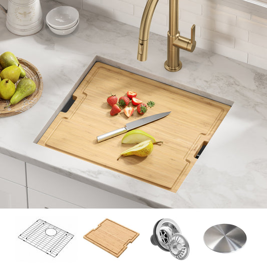 KRAUS Kore 21" Undermount Workstation 16 Gauge Stainless Steel Single Bowl Kitchen Sink with Accessories - KWU111-21