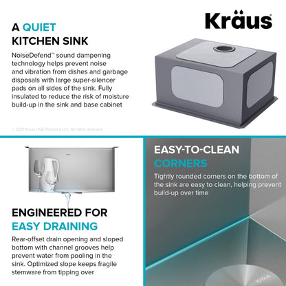 KRAUS Kore 21" Undermount Workstation 16 Gauge Stainless Steel Single Bowl Kitchen Sink with Accessories - KWU111-21