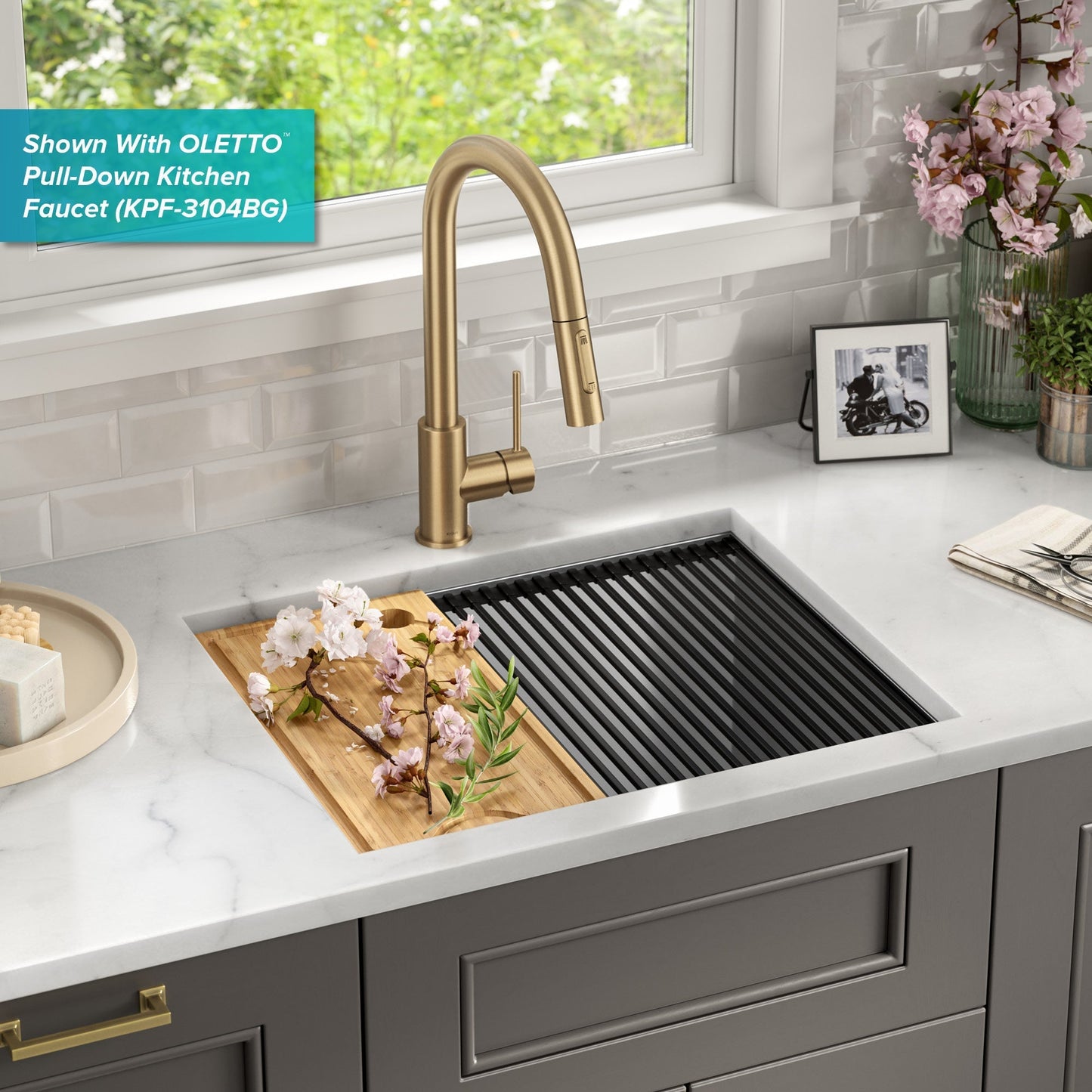 KRAUS Kore 23" Undermount Workstation 16 Gauge Laundry Utility Sink with Accessories - KWU100-23L
