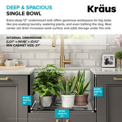KRAUS Kore 23" Undermount Workstation 16 Gauge Laundry Utility Sink with Accessories - KWU100-23L