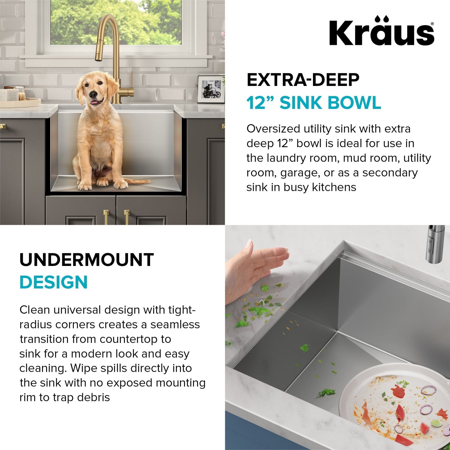 KRAUS Kore 23" Undermount Workstation 16 Gauge Laundry Utility Sink with Accessories - KWU100-23L
