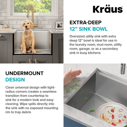 KRAUS Kore 23" Undermount Workstation 16 Gauge Laundry Utility Sink with Accessories - KWU100-23L