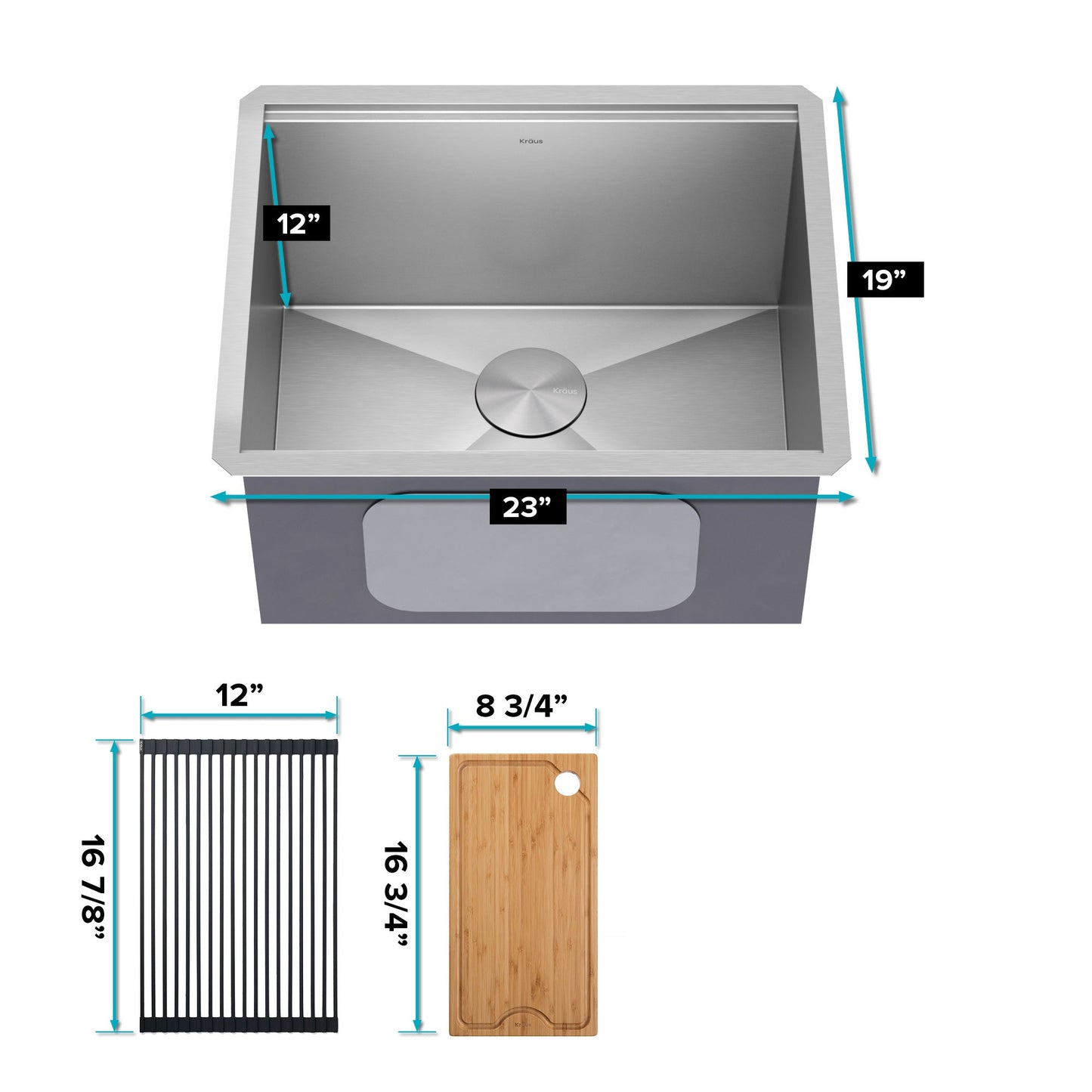 KRAUS Kore 23" Undermount Workstation 16 Gauge Laundry Utility Sink with Accessories - KWU100-23L