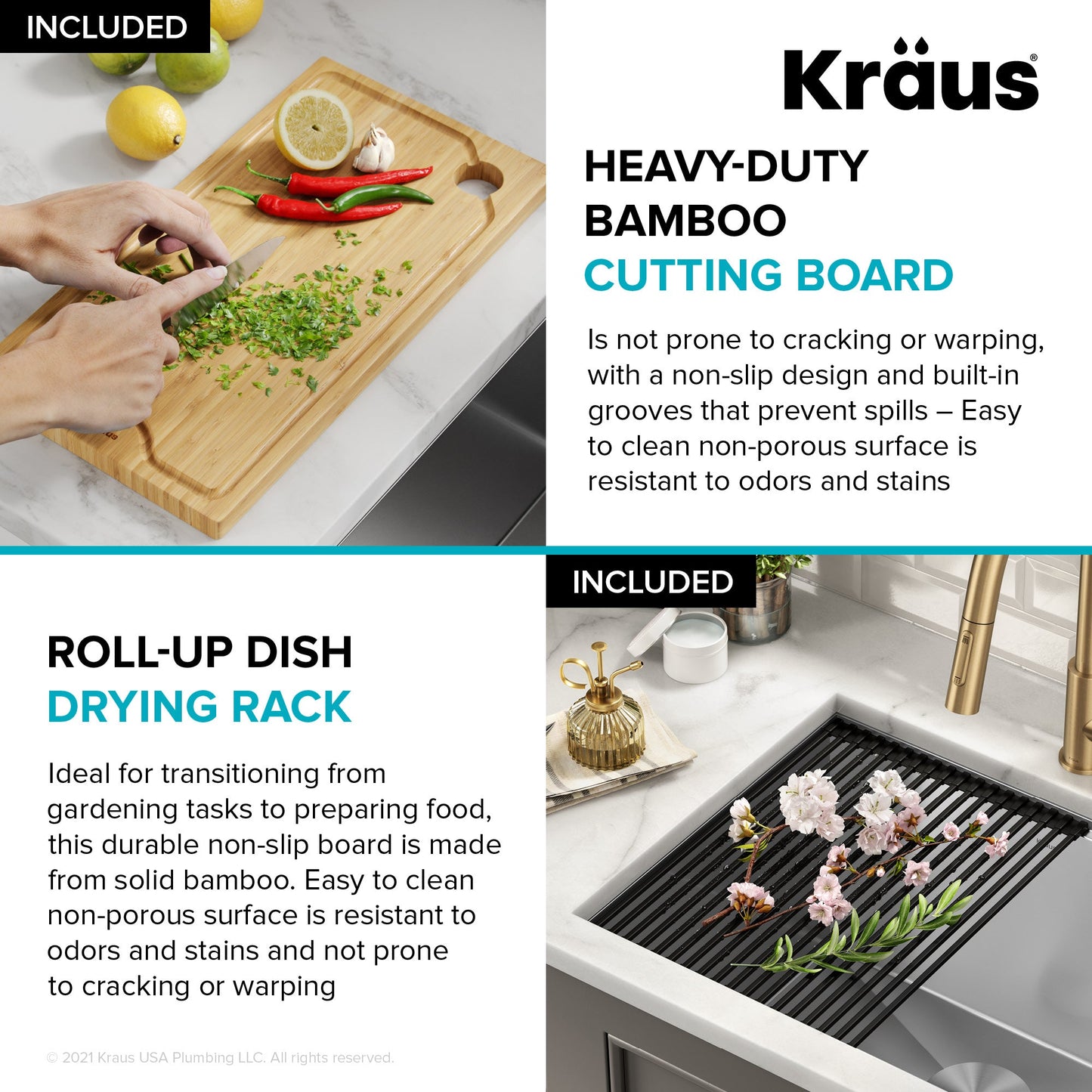 KRAUS Kore 23" Undermount Workstation 16 Gauge Laundry Utility Sink with Accessories - KWU100-23L