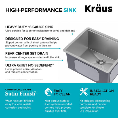 KRAUS Kore 23" Undermount Workstation 16 Gauge Laundry Utility Sink with Accessories - KWU100-23L