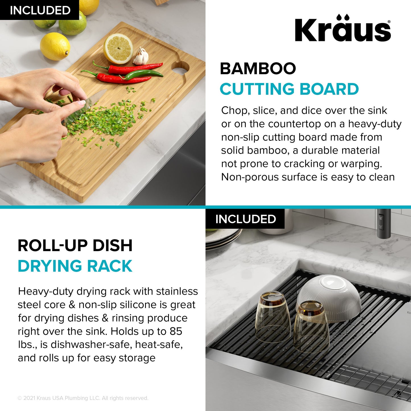 KRAUS Kore 24" Apron Front Workstation 16 Gauge Stainless Steel Single Bowl Kitchen Sink with Accessories - KWF210-24