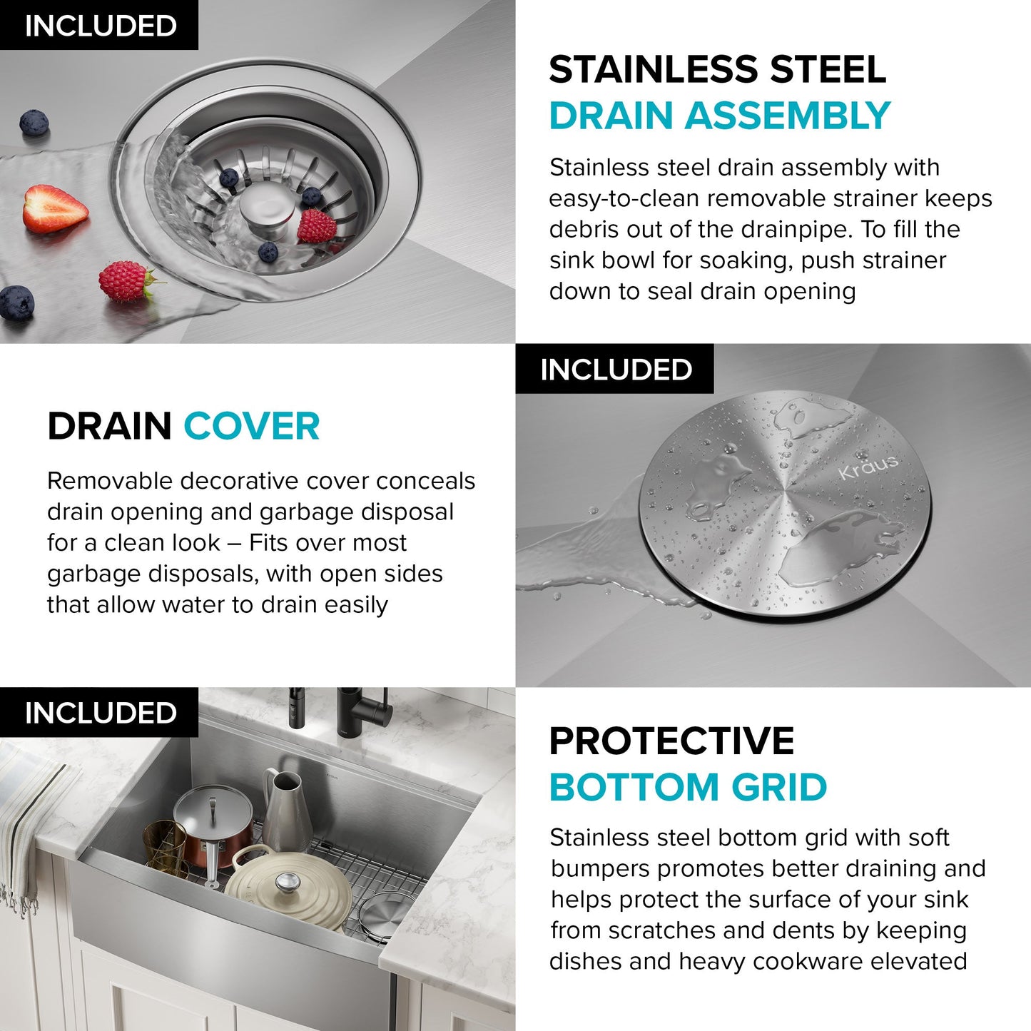 KRAUS Kore 24" Apron Front Workstation 16 Gauge Stainless Steel Single Bowl Kitchen Sink with Accessories - KWF210-24
